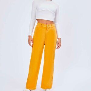 Cider Velvet High Waist Wide Leg Pants Mustard Yellow‎ Ginger Size Large